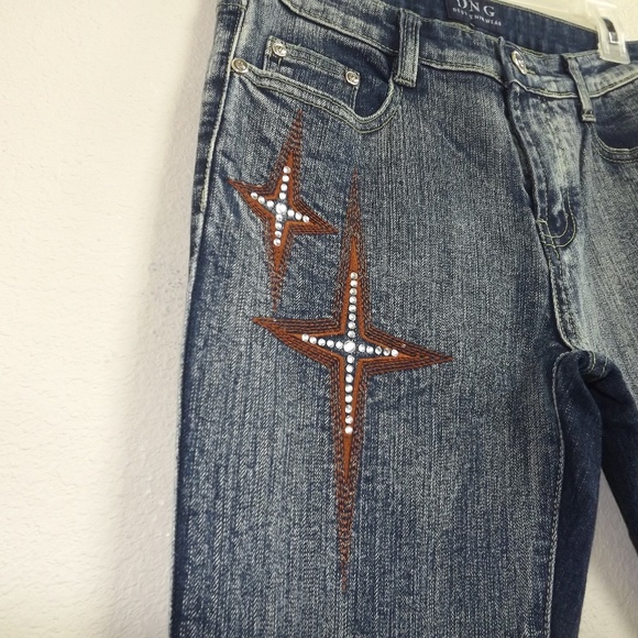 Dark Wash Blue Denim Jeans with Rhinestones - Picture 4 of 7